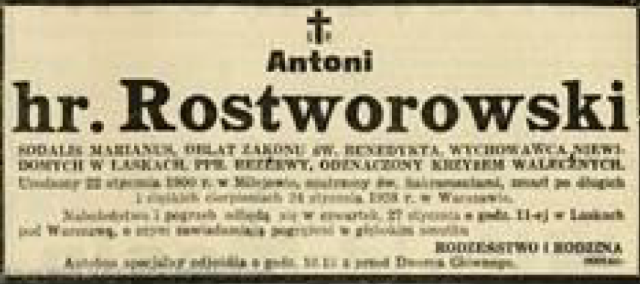 Nekrolog hr. Antoniego Rostworowskiego